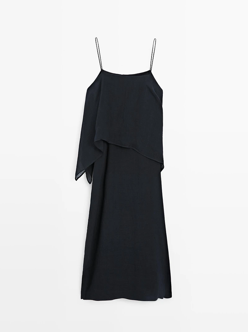 Midi dress with asymmetric ruffle detail