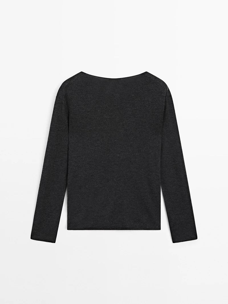 Wool blend boat neck sweater