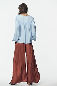 FLOWY WIDE LEG PANTS WITH RUFFLES