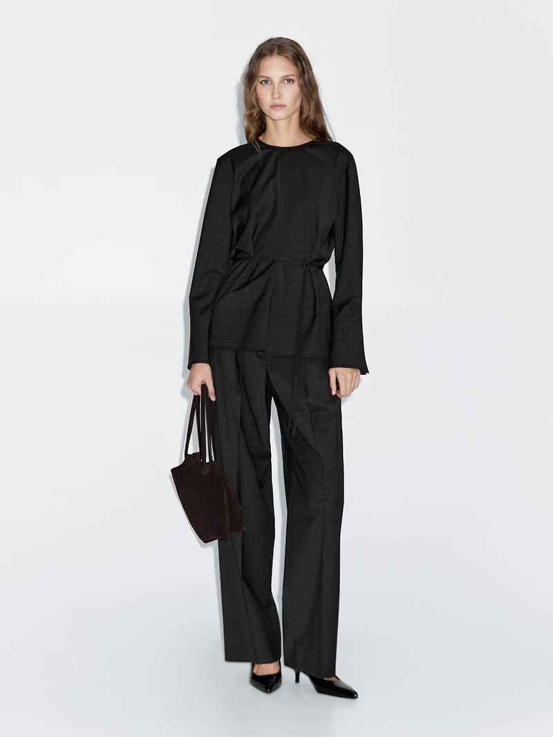 Wool blend blouse with belt