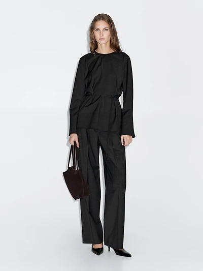 Wool blend blouse with belt