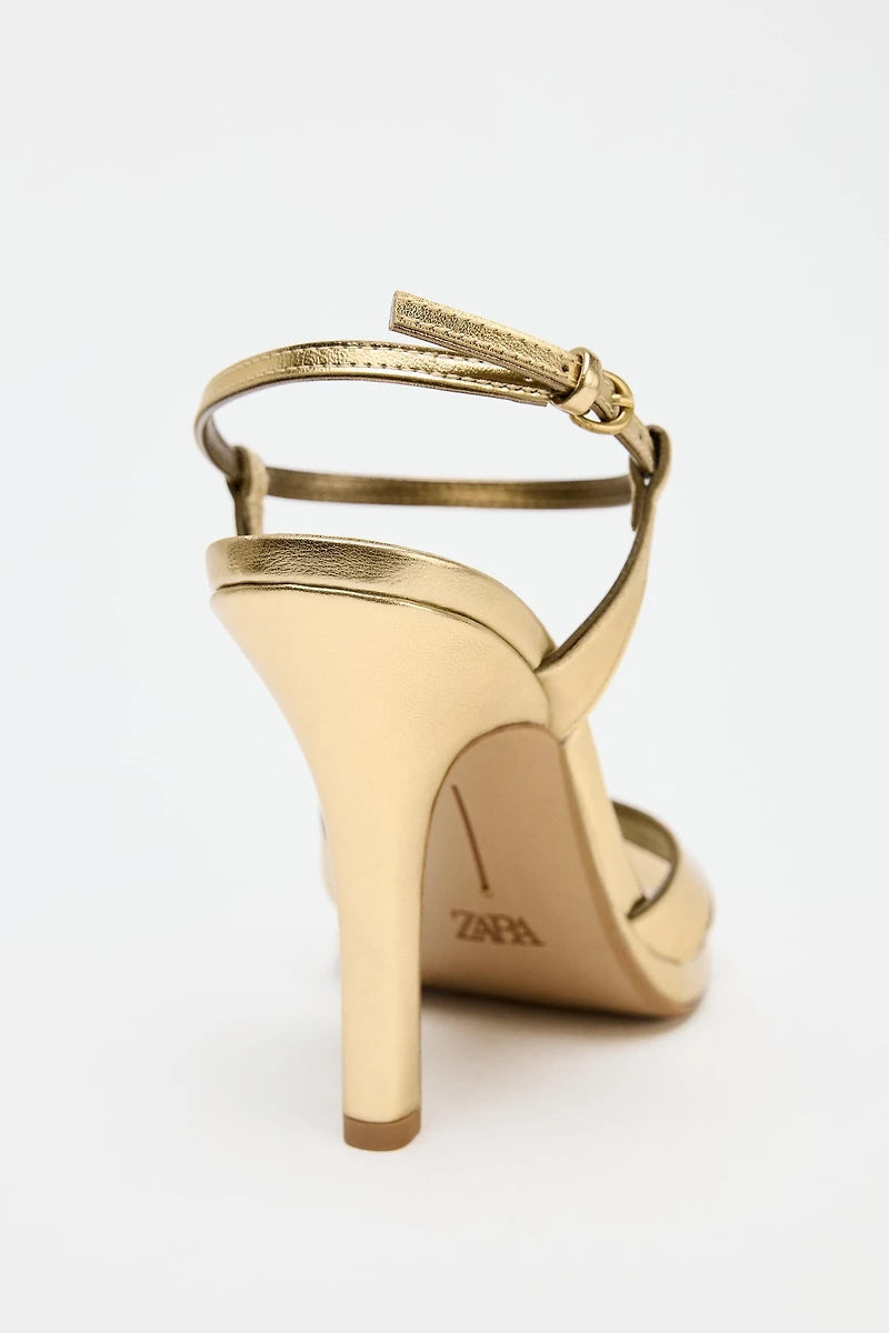 METALLIC EFFECT HEELED SANDALS