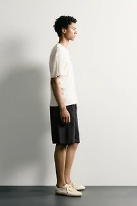 WASHED COTTON-LINEN T-SHIRT WITH TEXT