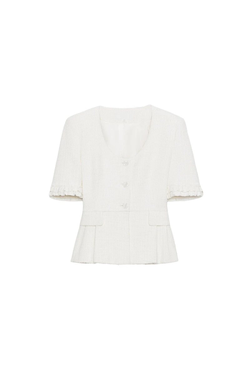 SHORT-SLEEVE RUFFLED PEPLUM JACKET