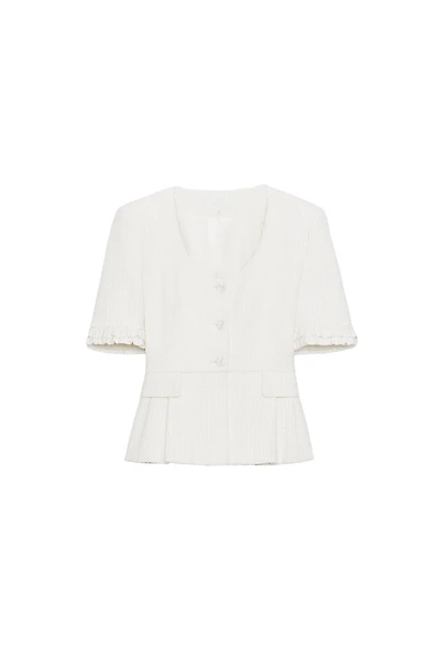 SHORT-SLEEVE RUFFLED PEPLUM JACKET