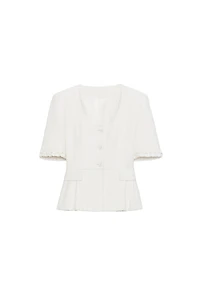 SHORT-SLEEVE RUFFLED PEPLUM JACKET