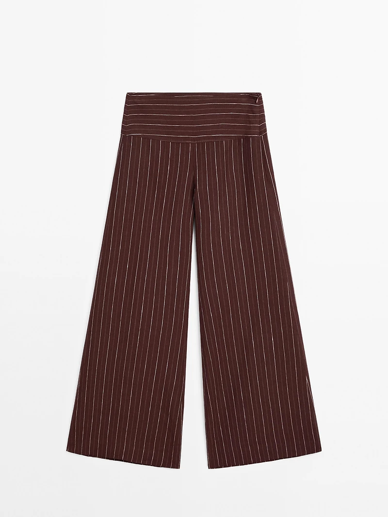 Pantalon large lin taille haute