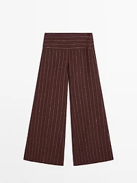 Pantalon large lin taille haute