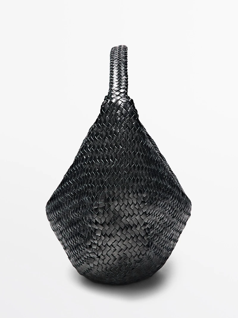 Braided leather half-moon bag