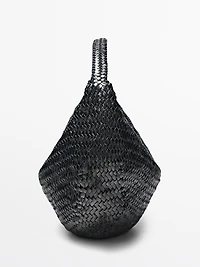 Braided leather half-moon bag