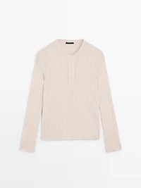 Cutwork wool blend henley sweater