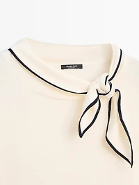 Cotton knit sweater with scarf detail