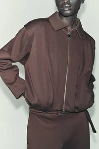 PLEATED FLEECE BOMBER JACKET