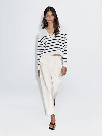 Striped sweater with sailor collar