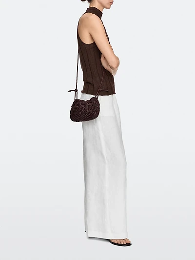 Sac pochette macramé en cuir nappa