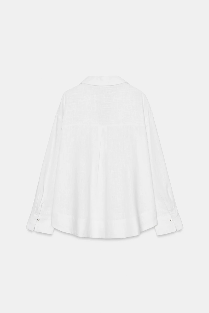 LINEN BLEND POLO COLLAR BLOUSE