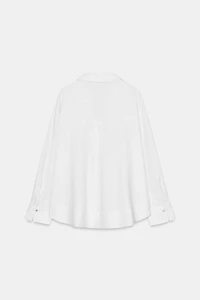 LINEN BLEND POLO COLLAR BLOUSE