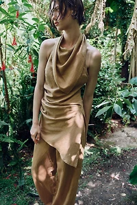 ASYMMETRIC LINEN HALTER TOP