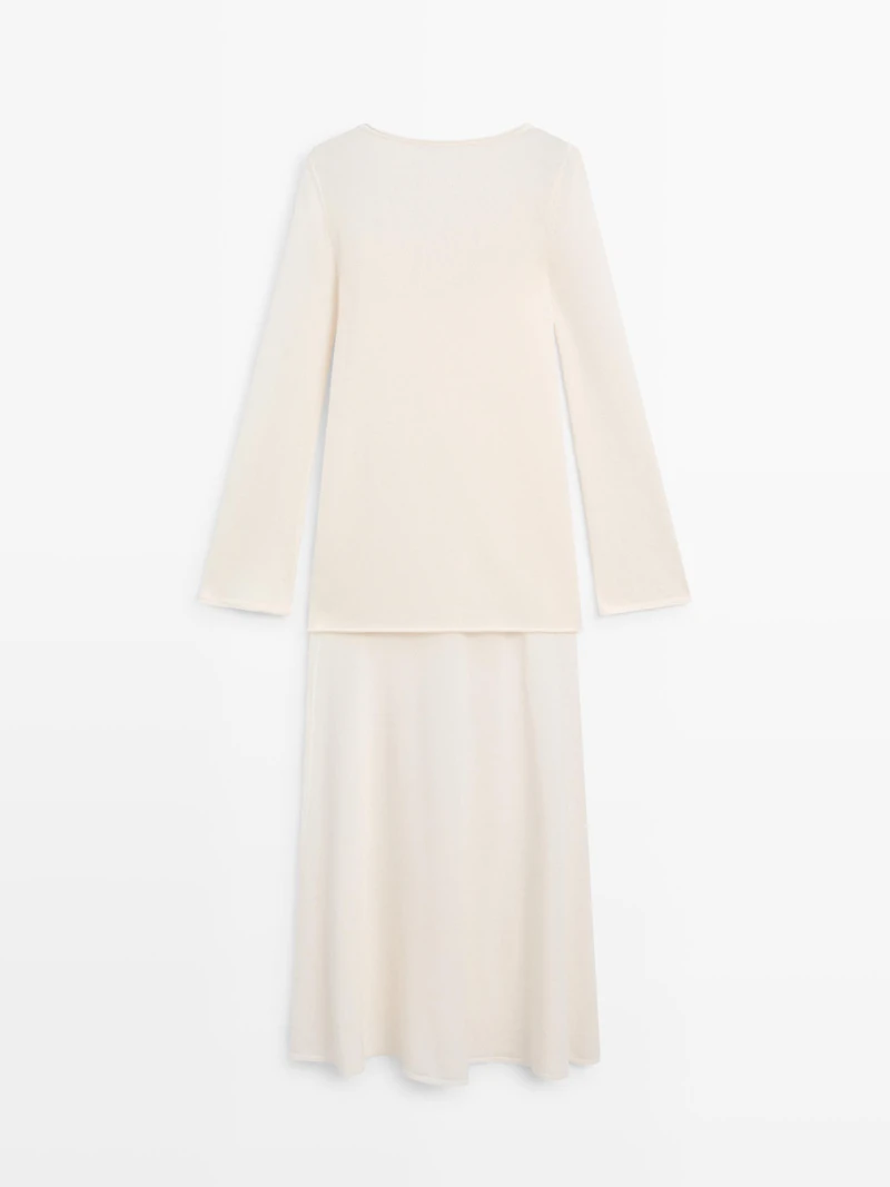 Double-layer knit dress with long sleeves