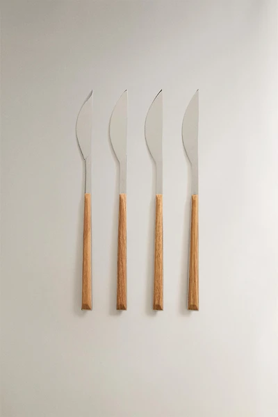 LOT DE 4 COUTEAUX MANCHE EFFET BOIS