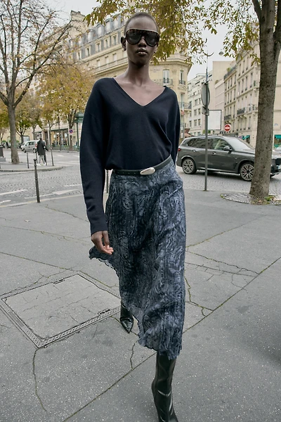 PRINTED MIDI SKIRT WITH BELT