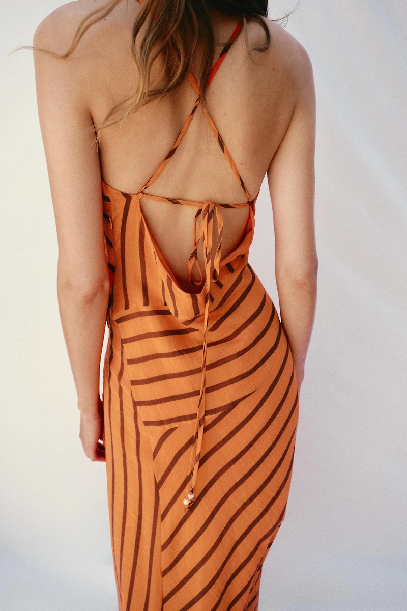 STRIPED STRAPPY MIDI DRESS