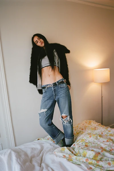 TRF MID-RISE RIPPED STRAIGHT JEANS