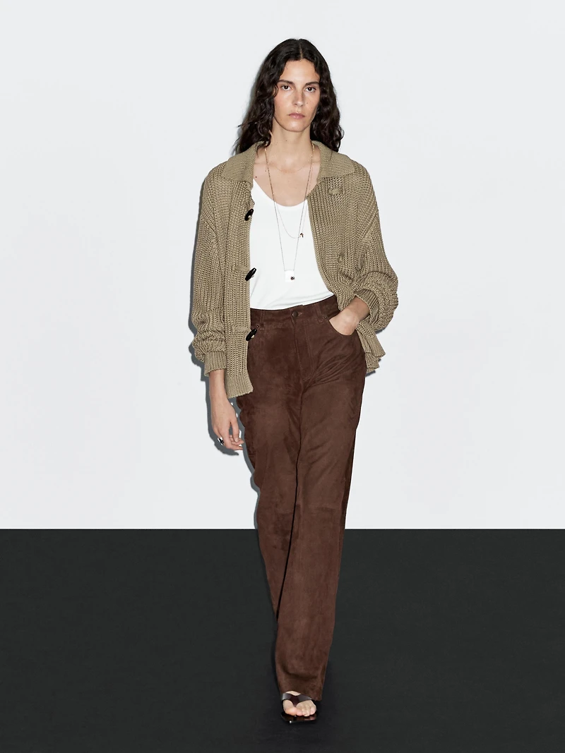 Mercerised cotton cardigan with horn button detail