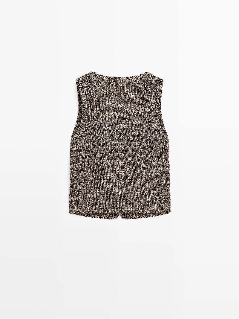 Veste sans manches en maille de coton mélangé à col V