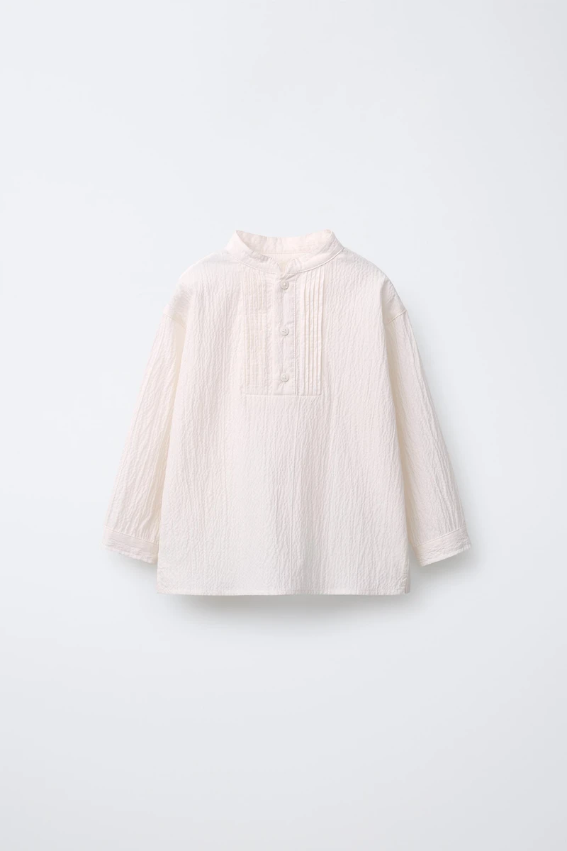 TEXTURED SHIRT WITH MANDARIN COLLAR