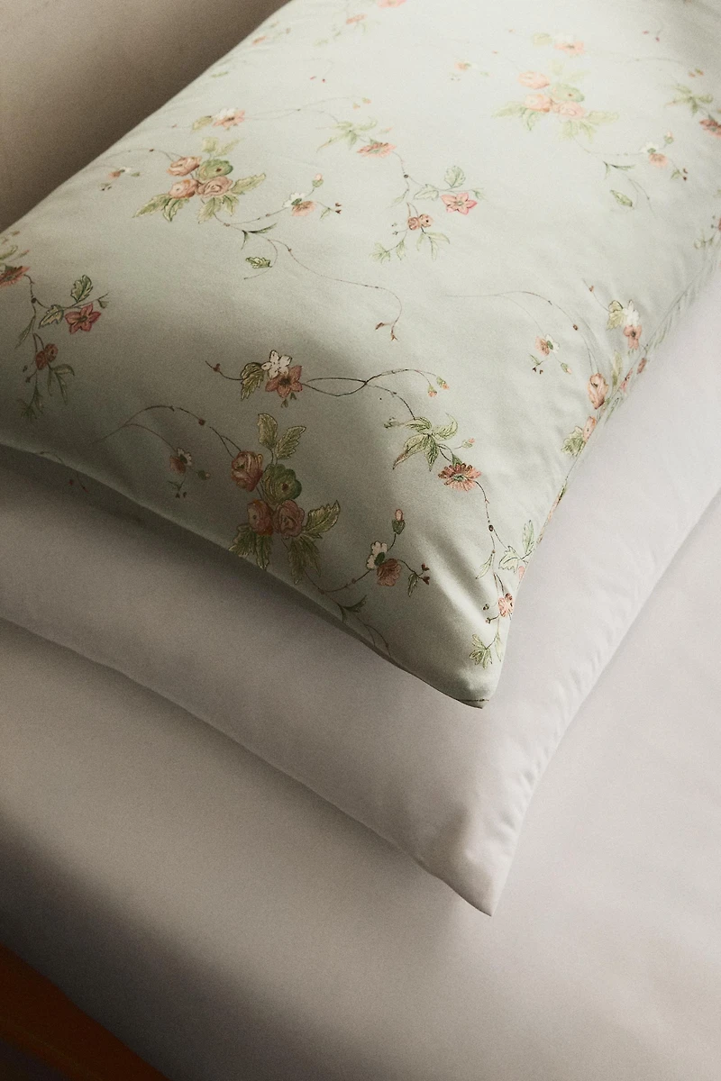 TAIE D’OREILLER SATIN RAMAGES FLORAUX (300 FILS)