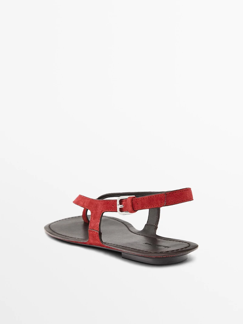 Split suede flat sandals