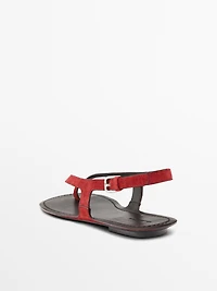 Split suede flat sandals