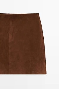 Suede leather mini skirt
