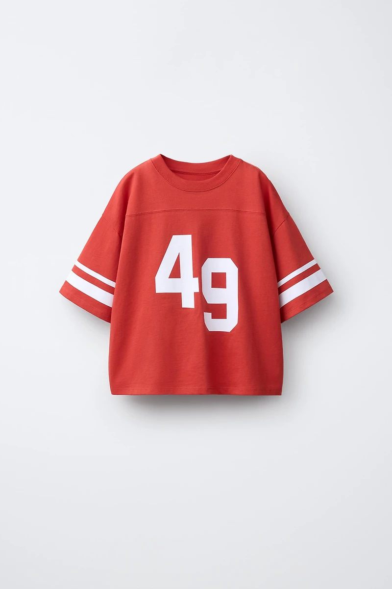 NUMBER AND STRIPE PRINTED T-SHIRT