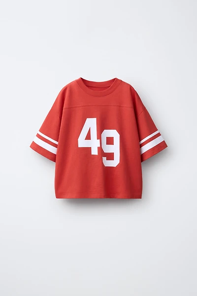 NUMBER AND STRIPE PRINTED T-SHIRT