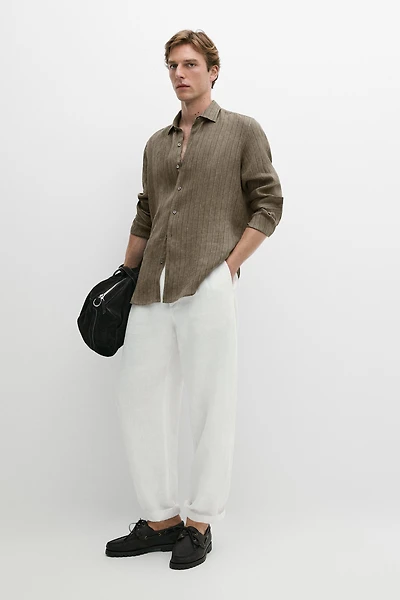 100% linen regular fit striped shirt