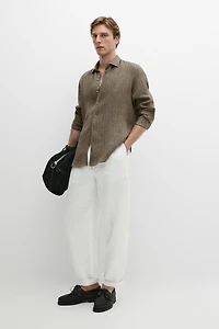 100% linen regular fit striped shirt