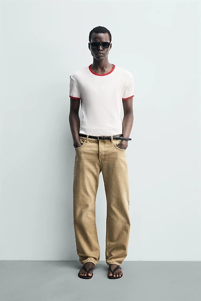CONTRAST RIBBED PRINT T-SHIRT