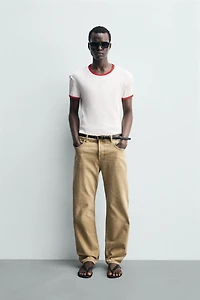 CONTRAST RIBBED PRINT T-SHIRT