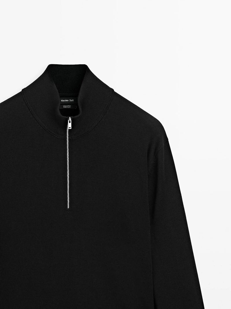 Mock neck knit sweater with zip