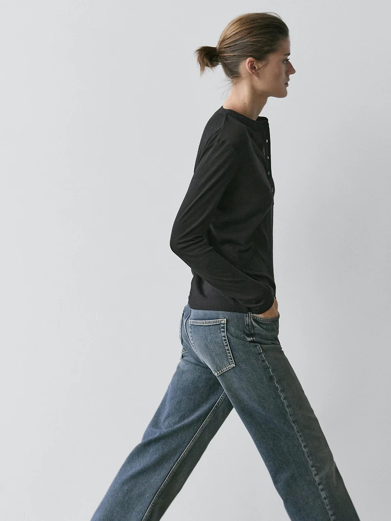 Wool blend henley neck T-shirt