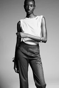 PANTALON FLARE EFFET DAIM CLOUS