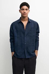 Regular fit 100% linen shirt with pockets