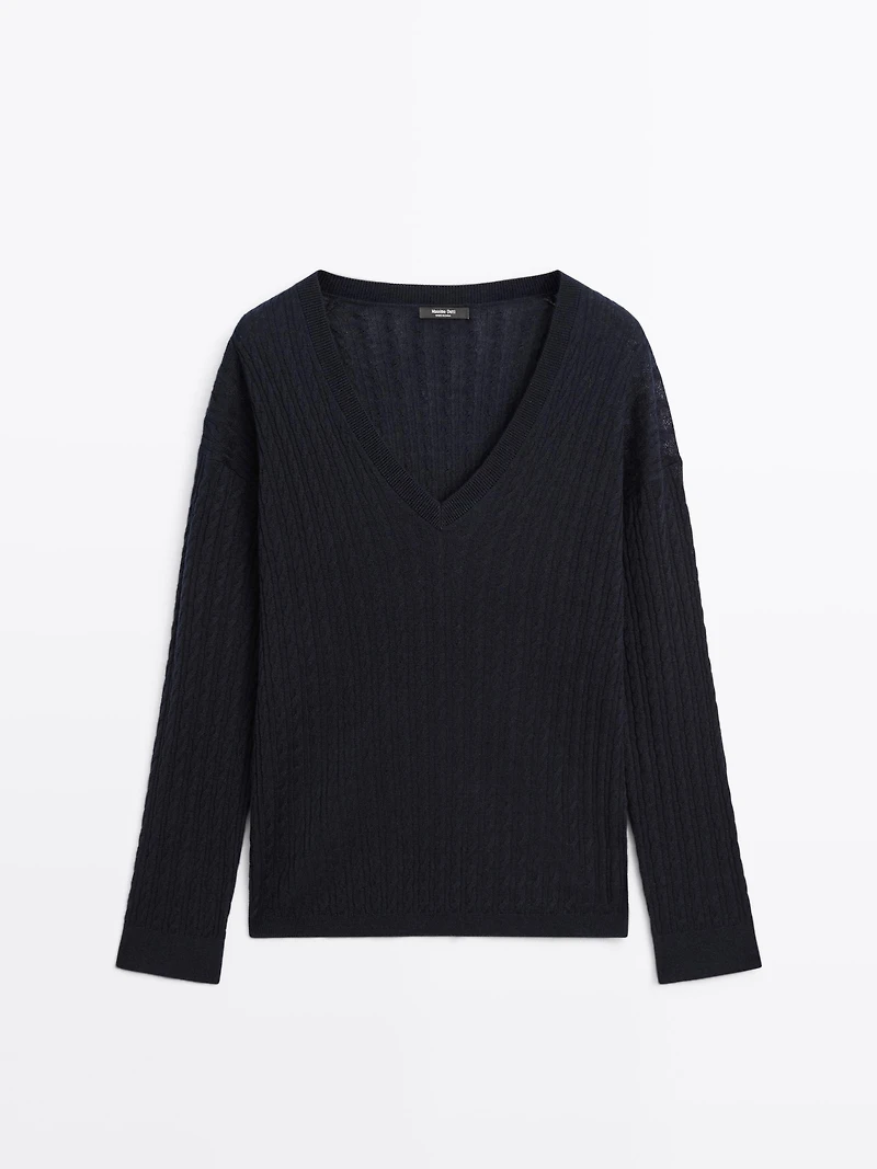V-neck cable-knit sweater
