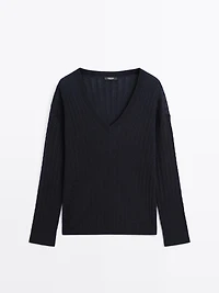 V-neck cable-knit sweater