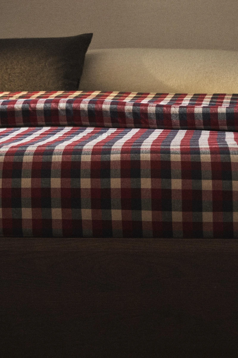 HOUSSE DE COUETTE FLANELLE COTON CARREAUX TARTAN NOËL