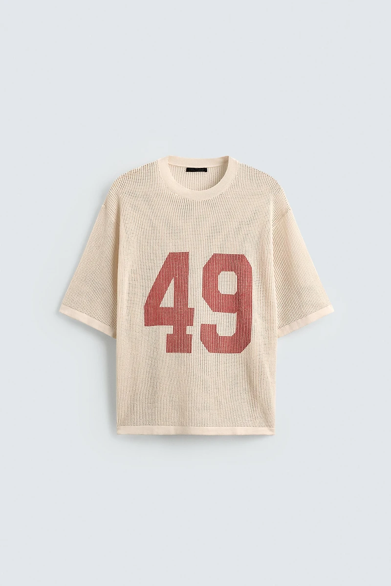 NUMBERED MESH KNIT T-SHIRT