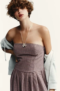GINGHAM STRAPLESS MIDI DRESS