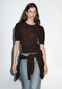 Short sleeve wool blend sweater